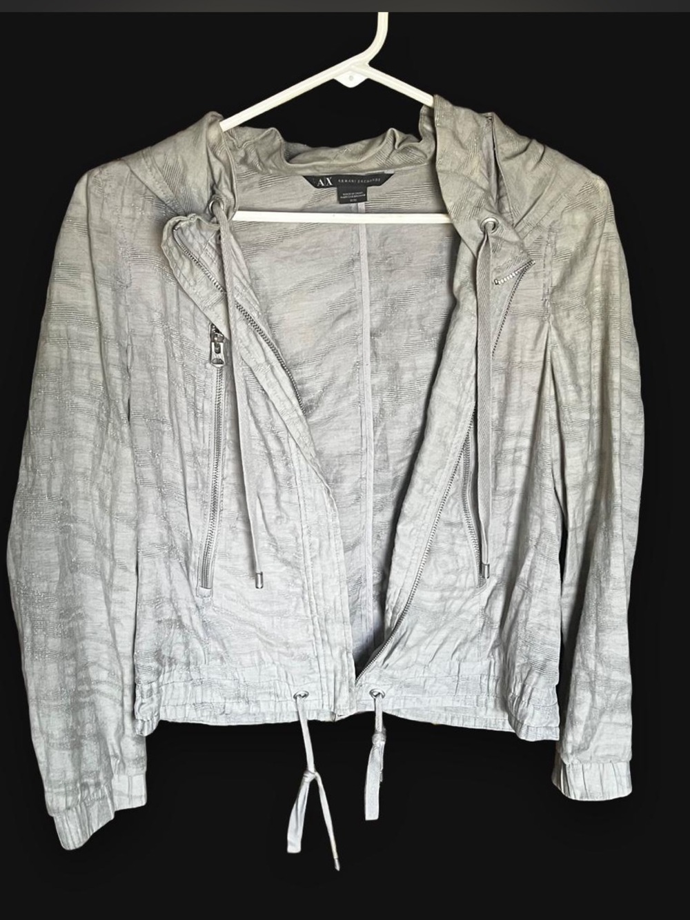 Armani Exchange Grayish Olive Green Miltary Cropped Hooded Lightweight Jacket M
